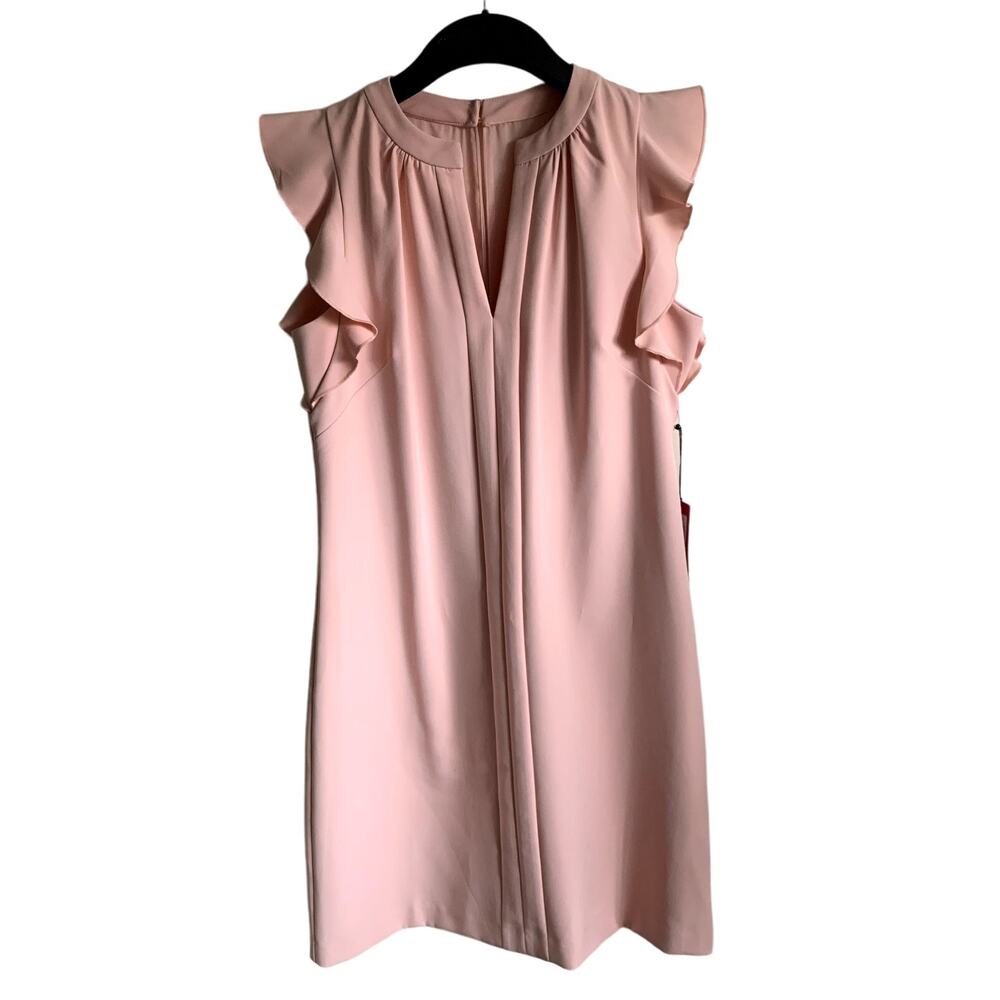 Vince Camuto Laguna Pink Ruffle Crepe Shift Dress Size 8 Bridal Graduation Party - Picture 2 of 10